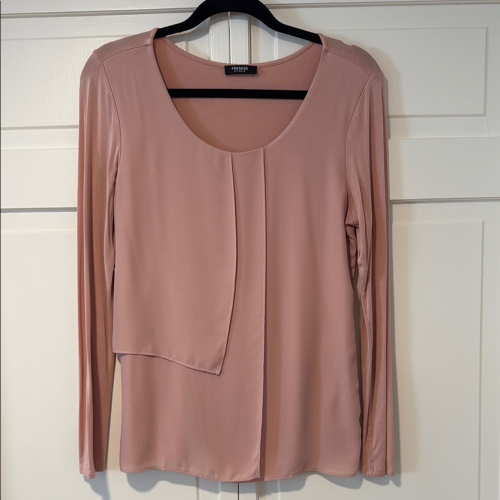 Premise Light Pink Asymmetrical Long Sleeve Blouse medium